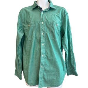 Nautica Mens XL Slim Fit  Green Button Up Pocket Collarared Shirt Pin Stripes